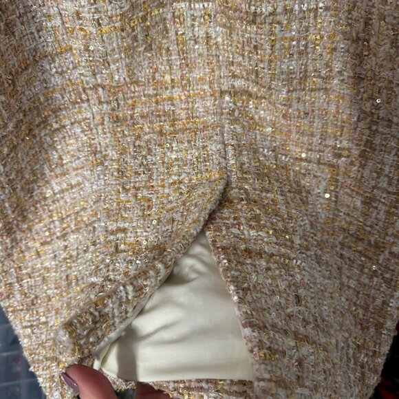 Badgley Mischka Tan Metallic Tweed Size 6 Dress - Picture 5 of 11